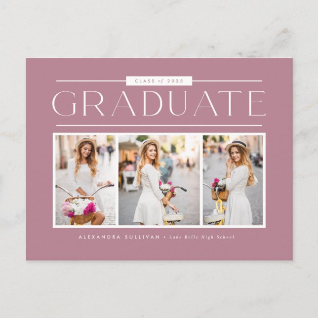 Mauve Typography Photo Collage Graduation Postcard (Front)