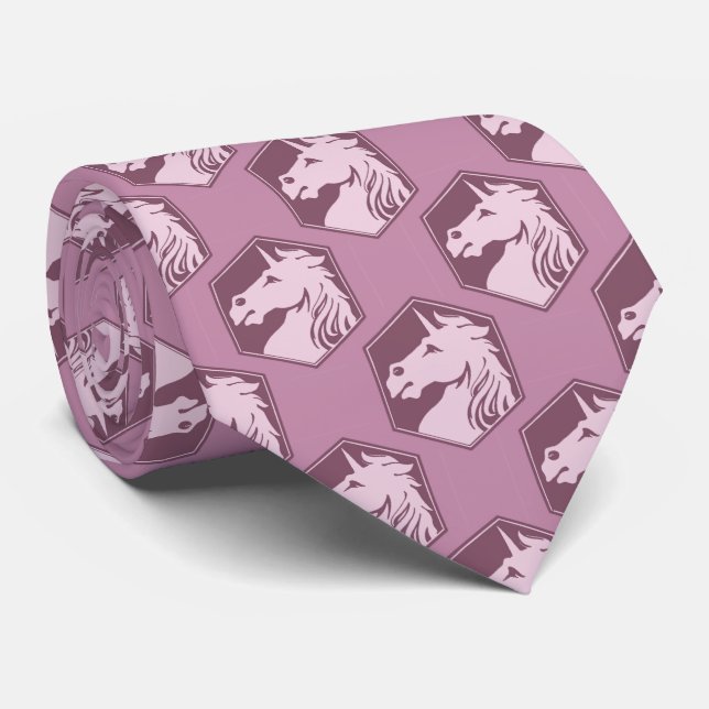 Mauve Unicorn Hexagon Pattern Neck Tie (Rolled)