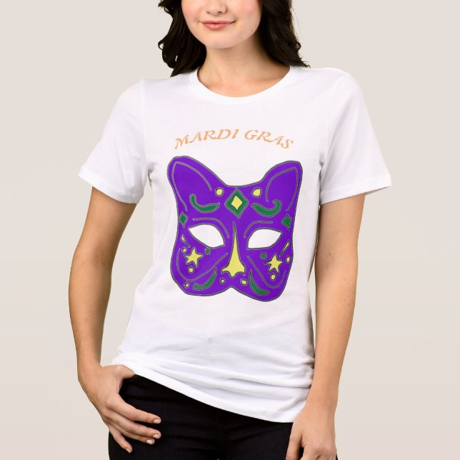 Mauve Venetian Cat Mask Mardi Gras T-Shirt Tri-Blend Shirt (Front)