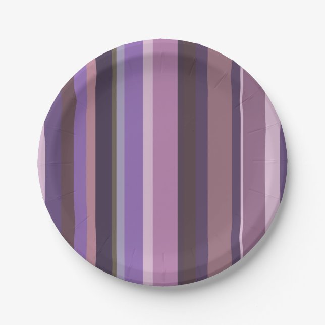 Mauve vertical stripes paper plates (Front)