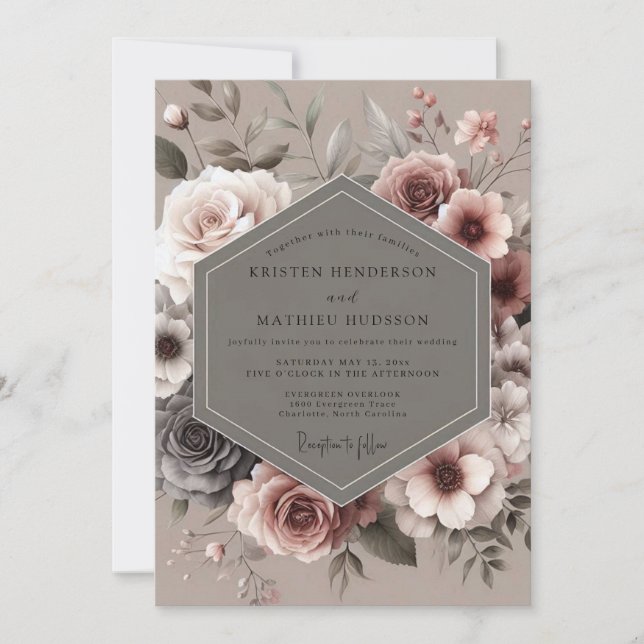 Mauve Vintage Bloom Wedding Invitation (Front)