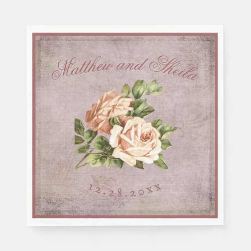 Mauve Vintage Victorian Pale Pink Cabbage Rose Napkins