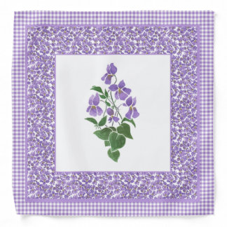 Mauve Violets Floral and Check Gingham Bandana