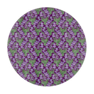 Mauve Violets Floral Pattern Glass Cutting Board
