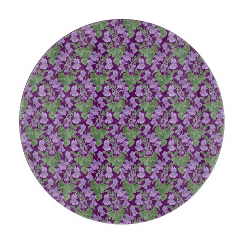 Mauve Violets Floral Pattern Glass Cutting Board