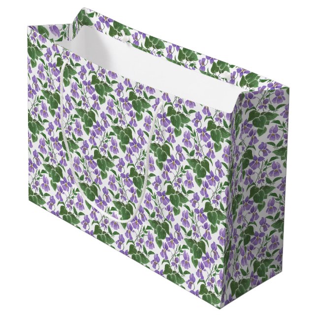 Mauve Violets Floral Pattern Large Gift Bag (Front Angled)