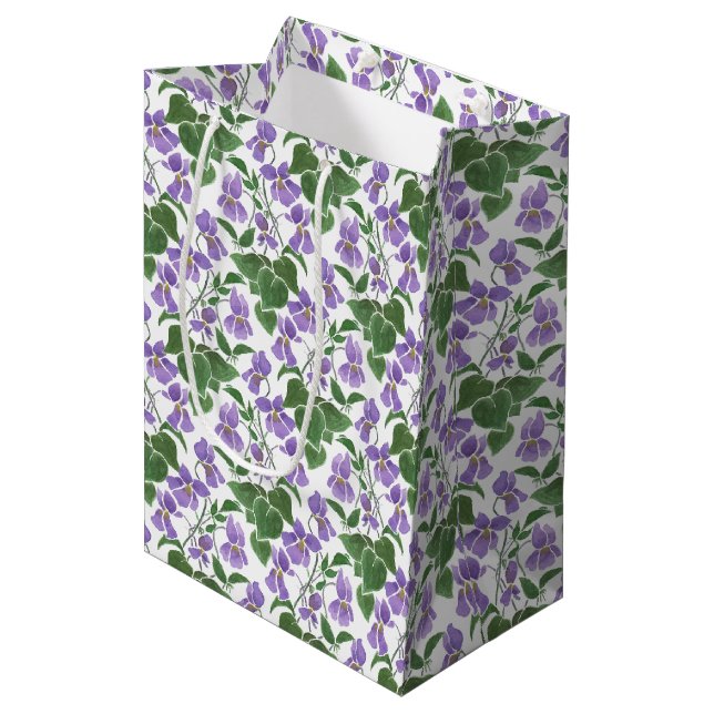 Mauve Violets Floral Pattern Medium Gift Bag (Front Angled)
