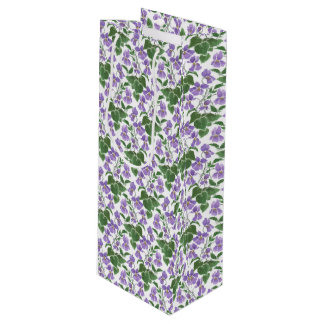 Mauve Violets Floral Pattern Wine Gift Bag
