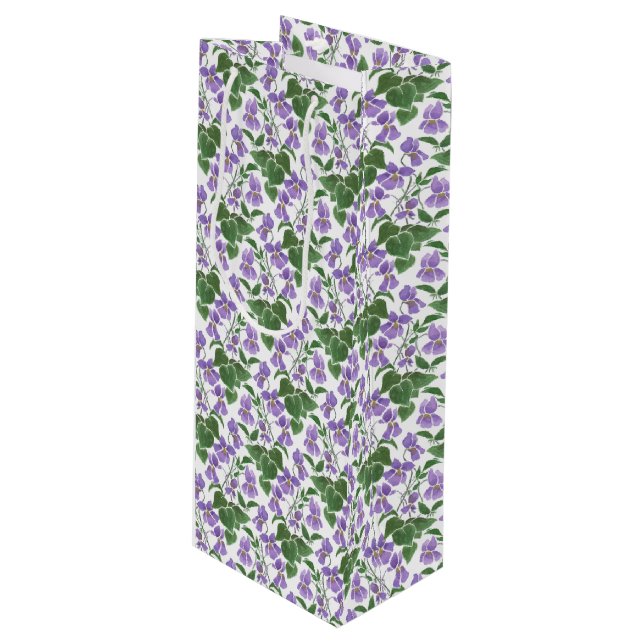 Mauve Violets Floral Pattern Wine Gift Bag (Front Angled)