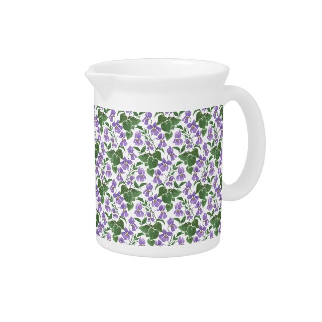 Mauve Violets on White Floral Custom Pitcher, Jug Drink Pitcher (Right)