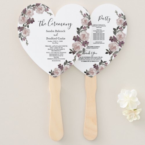 Mauve Watercolor Floral Wedding Ceremony Program   Hand Fan