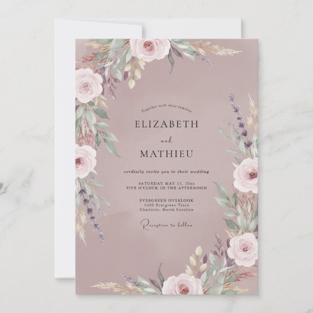 Mauve Watercolor Ranunculus Wedding Invitation (Front)