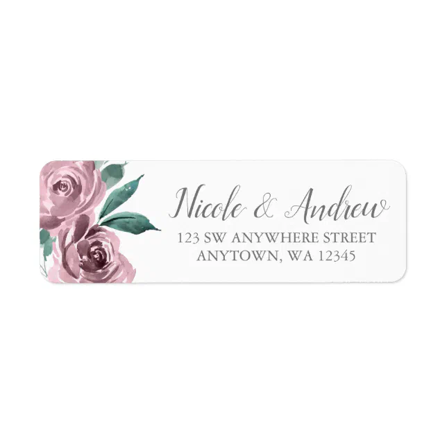 Mauve Watercolor Roses Floral Return Address Label | Zazzle