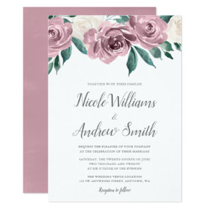 Mauve Wedding Invitations Zazzle Mauve Watercolor Roses Fl Wedding Invitations