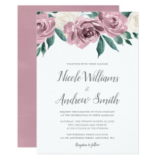 Mauve Watercolor Roses Floral Wedding Invitations