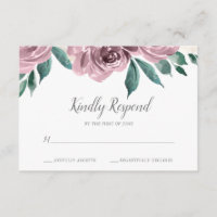 Mauve Watercolor Roses Floral Wedding RSVP