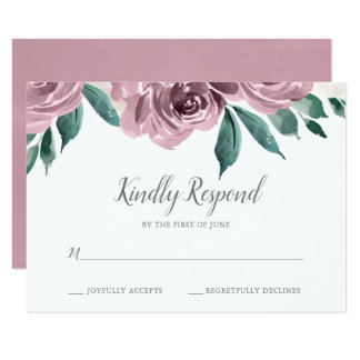 Mauve Watercolor Roses Floral Wedding RSVP Card