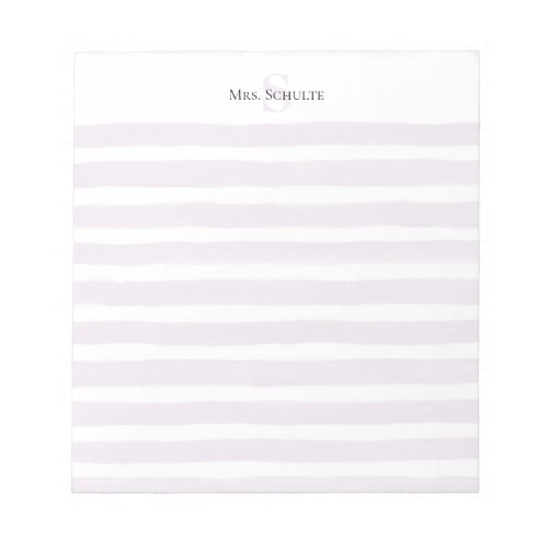 Mauve Watercolor Stripes Teacher Name Monogram Notepad
