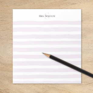 Mauve Watercolor Stripes Teacher Name Monogram Notepad