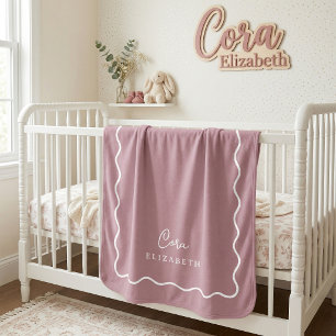 Mauve Wavy Border Monogrammed Sherpa Blanket