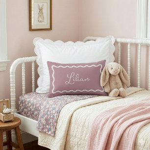 Mauve Wavy Scallop Frame Monogram Lumbar Pillow