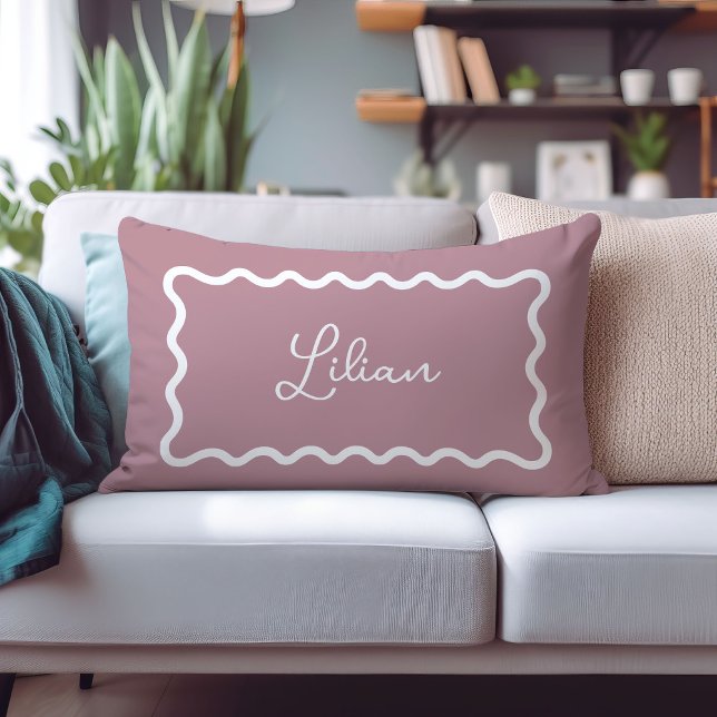 Mauve Wavy Scallop Frame Monogram Lumbar Pillow (Creator Uploaded)