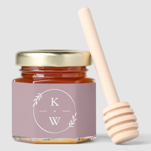 Mauve Wedding Monogram Honey Jar Favors (Front)