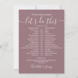 Mauve Wedding Schedule Timeline Card<br><div class="desc">This stylish mauve wedding schedule timeline can be personalised with your wedding details in chic lettering. Designed by Thisisnotme©</div>