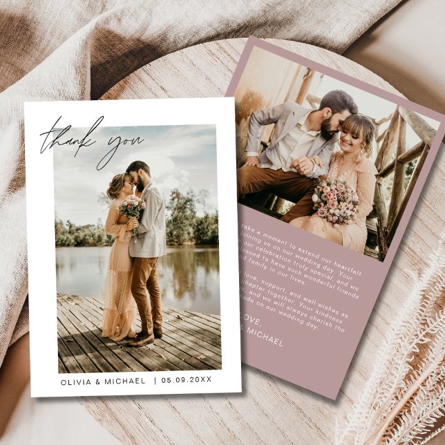 Mauve Wedding Thank You Card Photo Minimalist (Creator Uploaded)