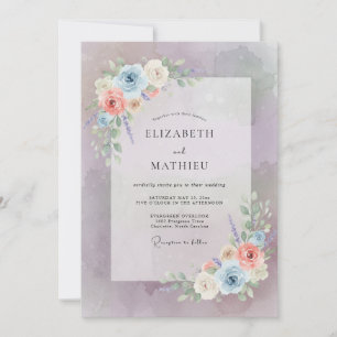 Mauve Whimsical Floral Wedding Invitation