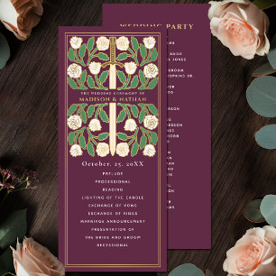 Mauve White Floral Gold Sword Royal Wedding Program
