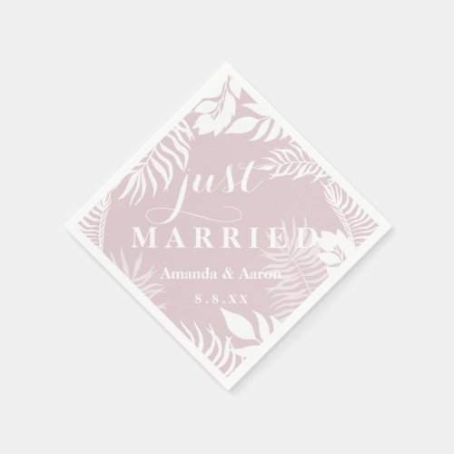 Mauve White Floral Pink Pastel Just Married Napkins