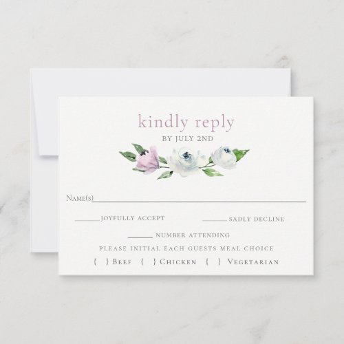 Mauve  White Floral Wedding RSVP Card