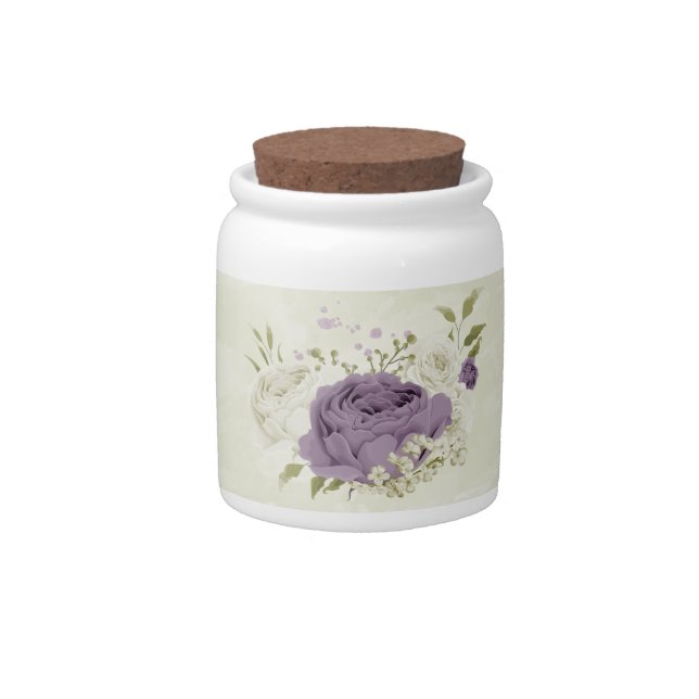 mauve white flowers greenery wedding candy jar (Front)