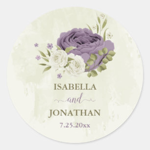 mauve white flowers greenery wedding classic round sticker