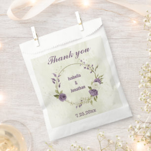 mauve white flowers greenery wedding favor bag