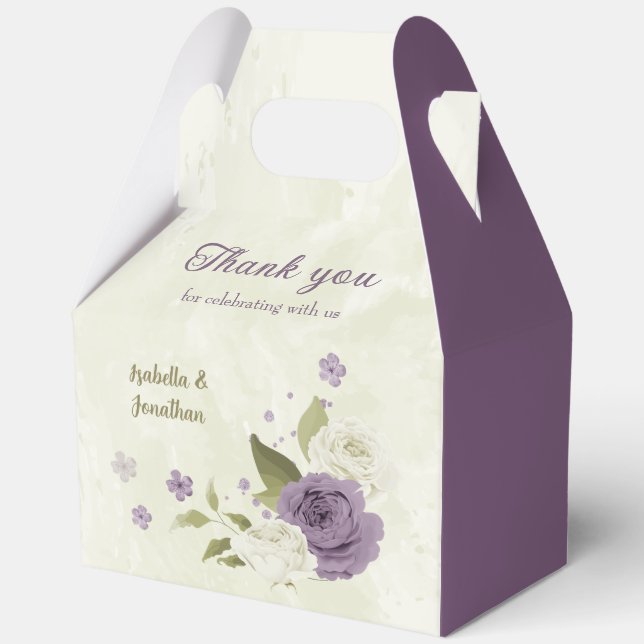 mauve white flowers greenery wedding favor boxes (Front)