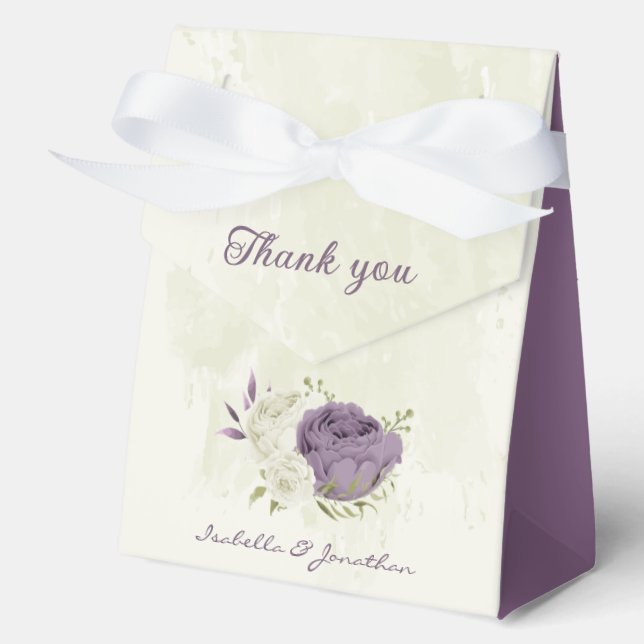 mauve white flowers greenery wedding favor boxes (Front)