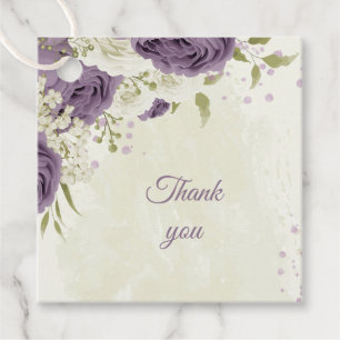 mauve white flowers greenery wedding favor tags
