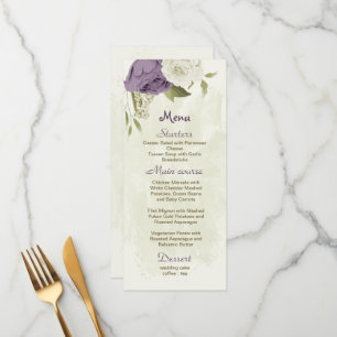 mauve white flowers greenery wedding menu