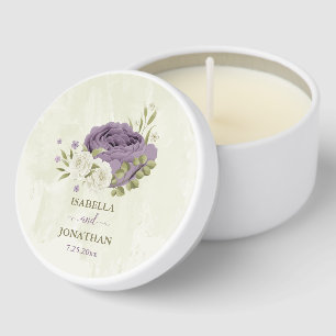 mauve white flowers greenery wedding mini candle favors