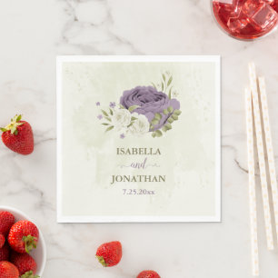 mauve white flowers greenery wedding napkins