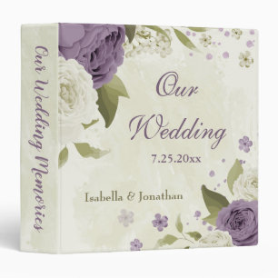 mauve white flowers greenery wedding photo album 3 ring binder