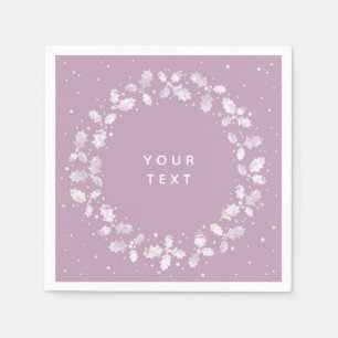 Mauve + White Hand Printed Holly Wreath Christmas Napkins