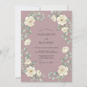 Mauve White Rose Wedding Invitation