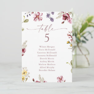 Mauve Wildflower Table Number Seating Card