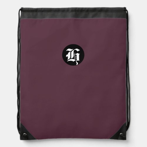 Mauve with Black White Monogram Drawstring Bag