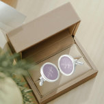 Mauve with White Stylized Monogram Cufflinks<br><div class="desc">A pair of sterling silver plated, round cufflinks for the fashionable man that feature a trendy, mauve color to match his outfit along with his name printed in white, upper case letters and superimposed with white, stylized initials. Personalize cufflinks by editing and replacing name and initials as desired. A classy...</div>