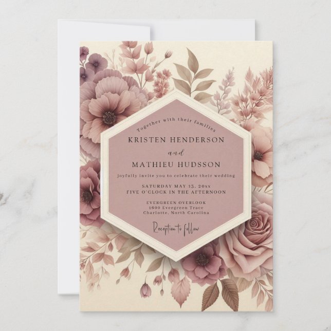 Mauve Woodland Bloom Wedding Invitation (Front)