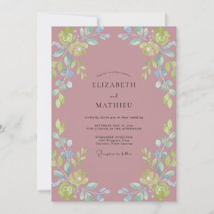 Mauve Yellow Leafy Wedding Invitation